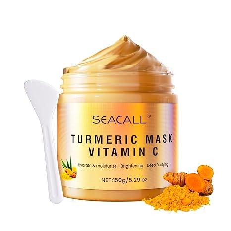 Seacall Turmeric Vitamin C Face Mask with Vitamin C, E and Aloe Vera For Radiant Skin Pore Refining, Blemish Targeting, Deep Moisturizing （5.29 oz）