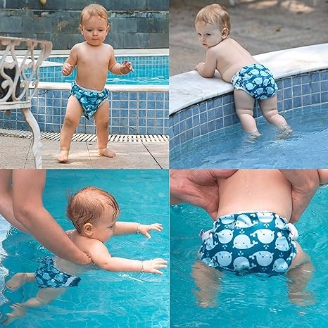 ALVABABY Mother's Day Swim Diapers 2pcs Baby & Toddler Snap One Size Reusable Adjustable Baby Boys' Swim Diapers for Swimming Lessons SW18-21