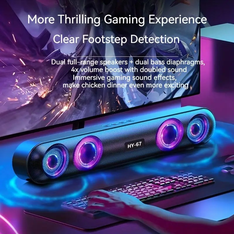 Wireless Speaker, 4 Sound Holes, 6D Surround Sound, Shocking Heavy Bass, RBG Color, Long Strip, Easy To Store And Save Space, Desktop Audio/computer Speaker/car Speaker/cycling Speaker/camping Speaker