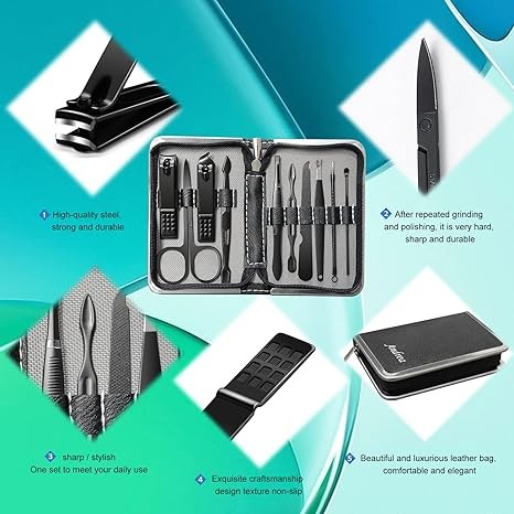 Manicure Set Personal Care Mens Grooming Kit 10 In 1 Professional Manicure Kit grooming kit,Nail Clippers for Men and Beauty Tool Portable Set,with Luxurious Travel Case (Black)