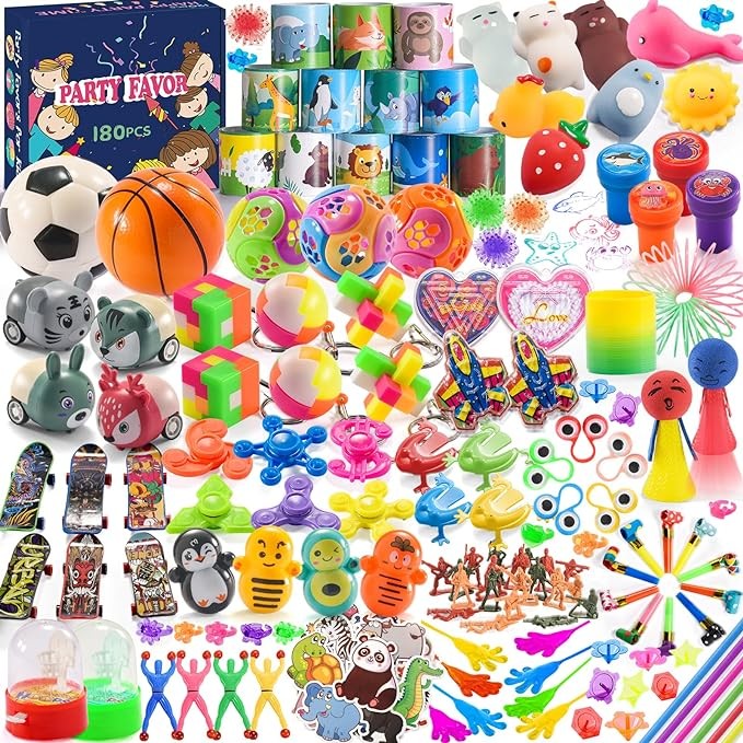 Roll over image to zoom in Yutin 180 PCS Party Favor for Kids 4-8-12, Treasure Chest for Kids Classroom Prizes, Goodie Bag Stuffers Pinata Fillers 3-5, Bulk Small Prizes Box Toys, Birthday Party Gifts