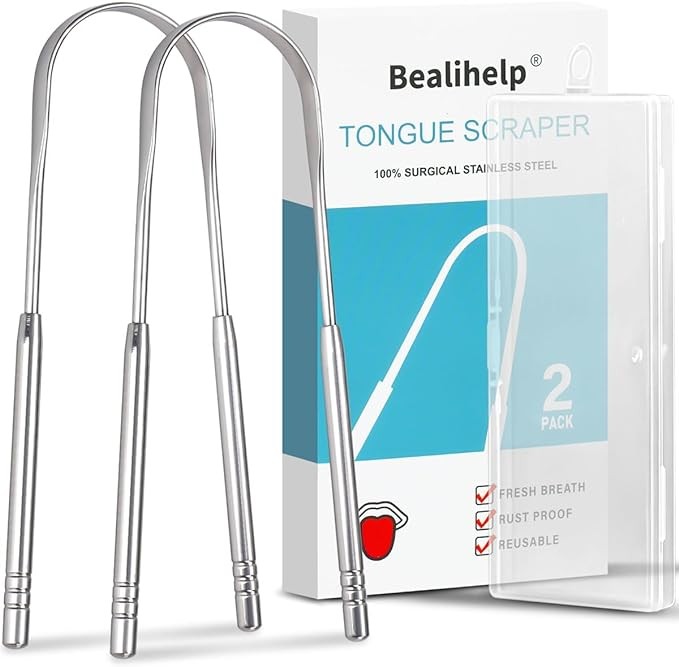 2 Pack Tongue Scraper, 100% Surgical 304 Stainless Steel Tongue Cleaner for Adults And Kids, Professional Tongue Brush for Oral Care, Improve Bad Breath and Fresh Breath