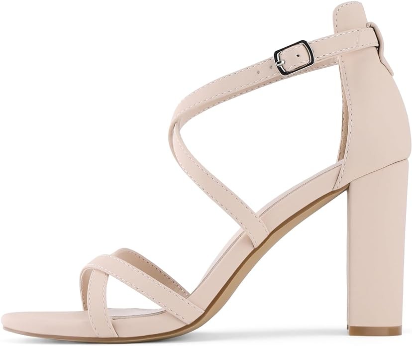Shoe'N Tale Chunky Block High Strappy Heels for Women Pump Heeled Sandals Open Toe Ankle Strap Buckle Party Wedding Prom Dress Shoes