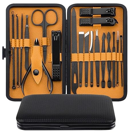 Manicure Set, MH Zone Pedicure Set Nail Clippers, Premium Stainless Steel Manicure Kit with Portable Travel Case, Perfect Mother Gifts for Women and Men (Black/Yellow)