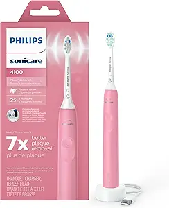 Philips Sonicare 4100 Rechargeable Electric Toothbrush, with Pressure Sensor, 2 Intensity Settings, SmarTimer and QuadPacer, 14-Day Battery Life, Deep Pink, Model HX3681/26
